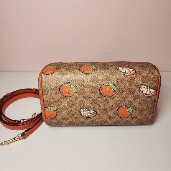 Coach Rowan Satchel Bag In Signature Canvas With Orange Print CAQ61 - Picture 8 of 8